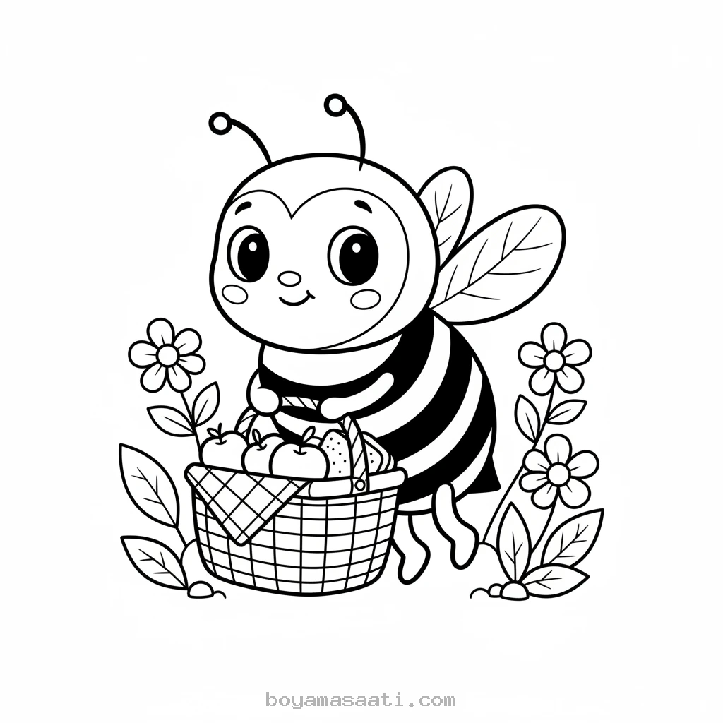 Piknik sepeti taşıyan çocuk boyama sayfası