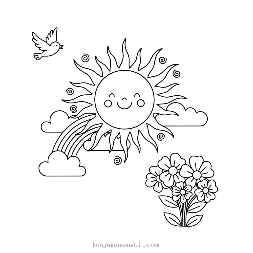 Pırıl Pırıl Parlayan Güneş Boyama Sayfası