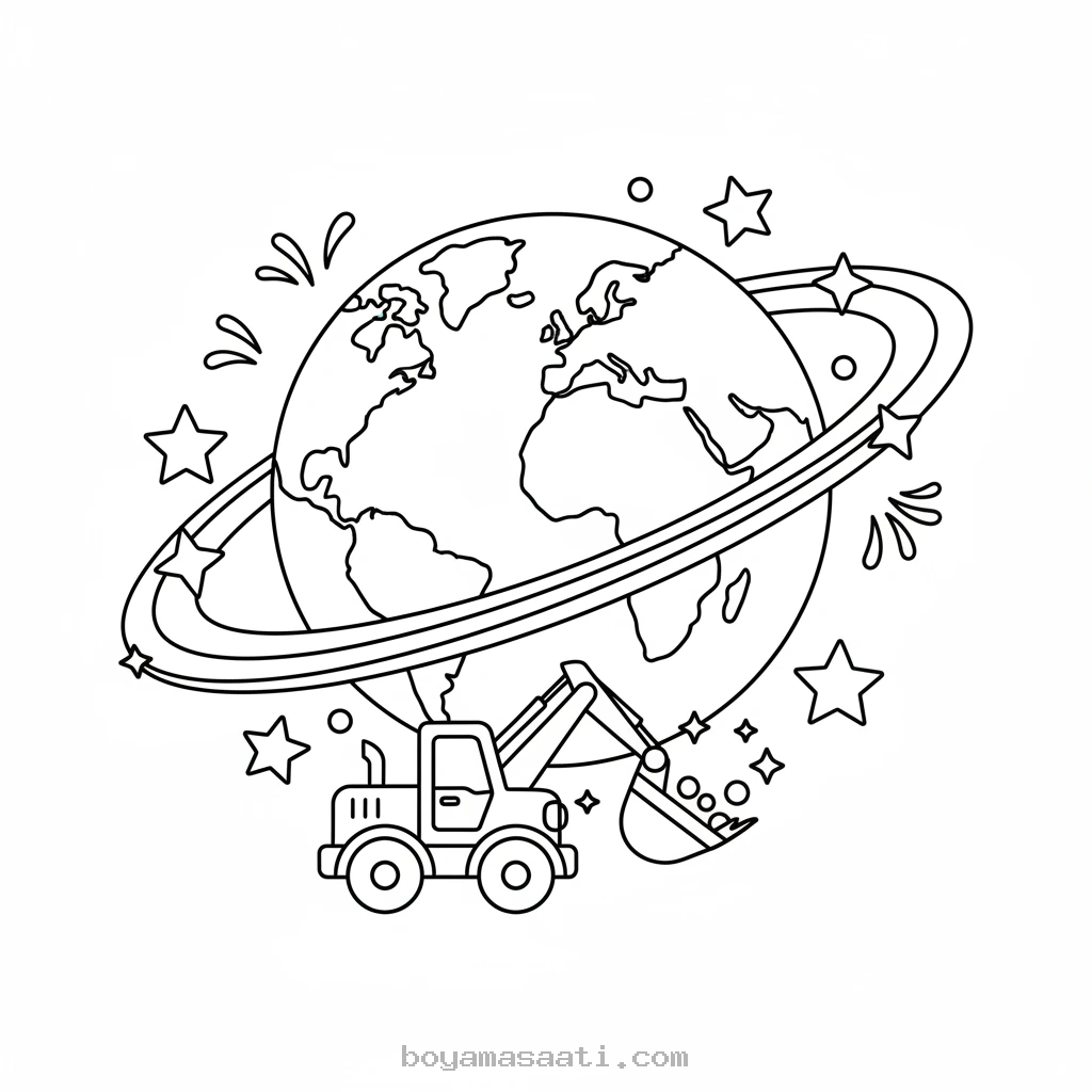 Uzaydaki Pırıltılı Gezegen Boyama Sayfası