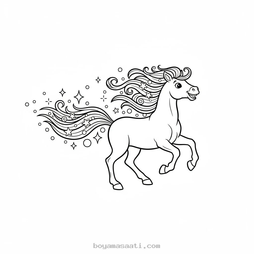 Rüzgarda koşan at çizimi boyama sayfası