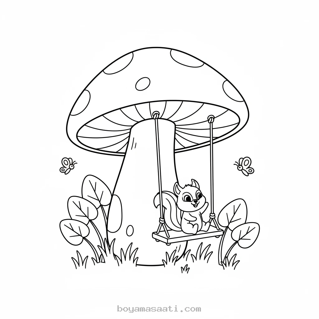 Şapkası salıncak olan mantar boyama sayfası