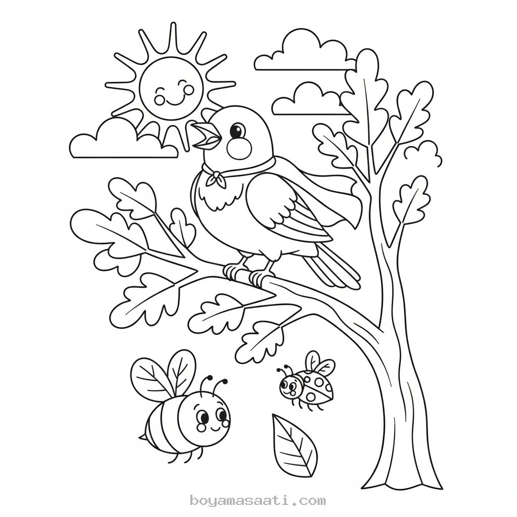 Cesur Bülbül Ormanda Şarkı Söylüyor boyama sayfası