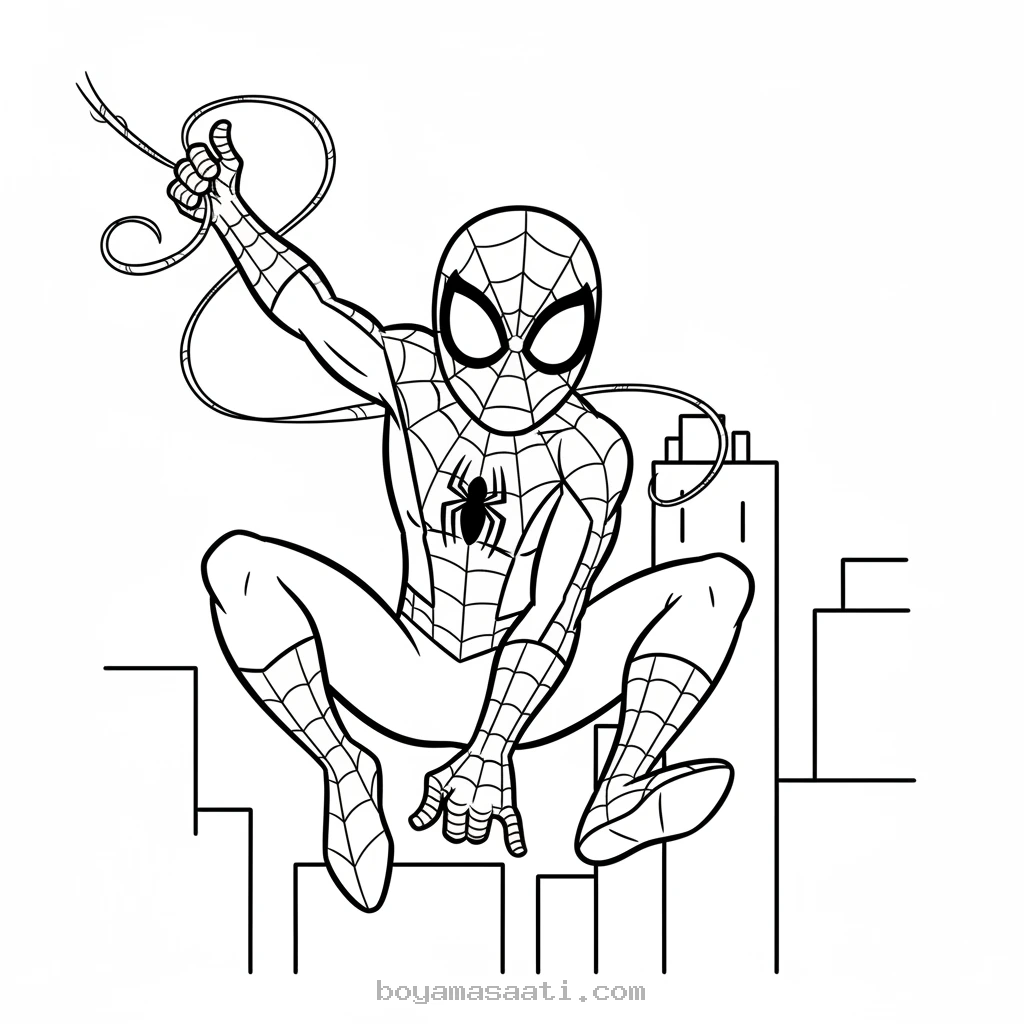 Şehirde Ağ Atan Örümcek Adam boyama sayfası