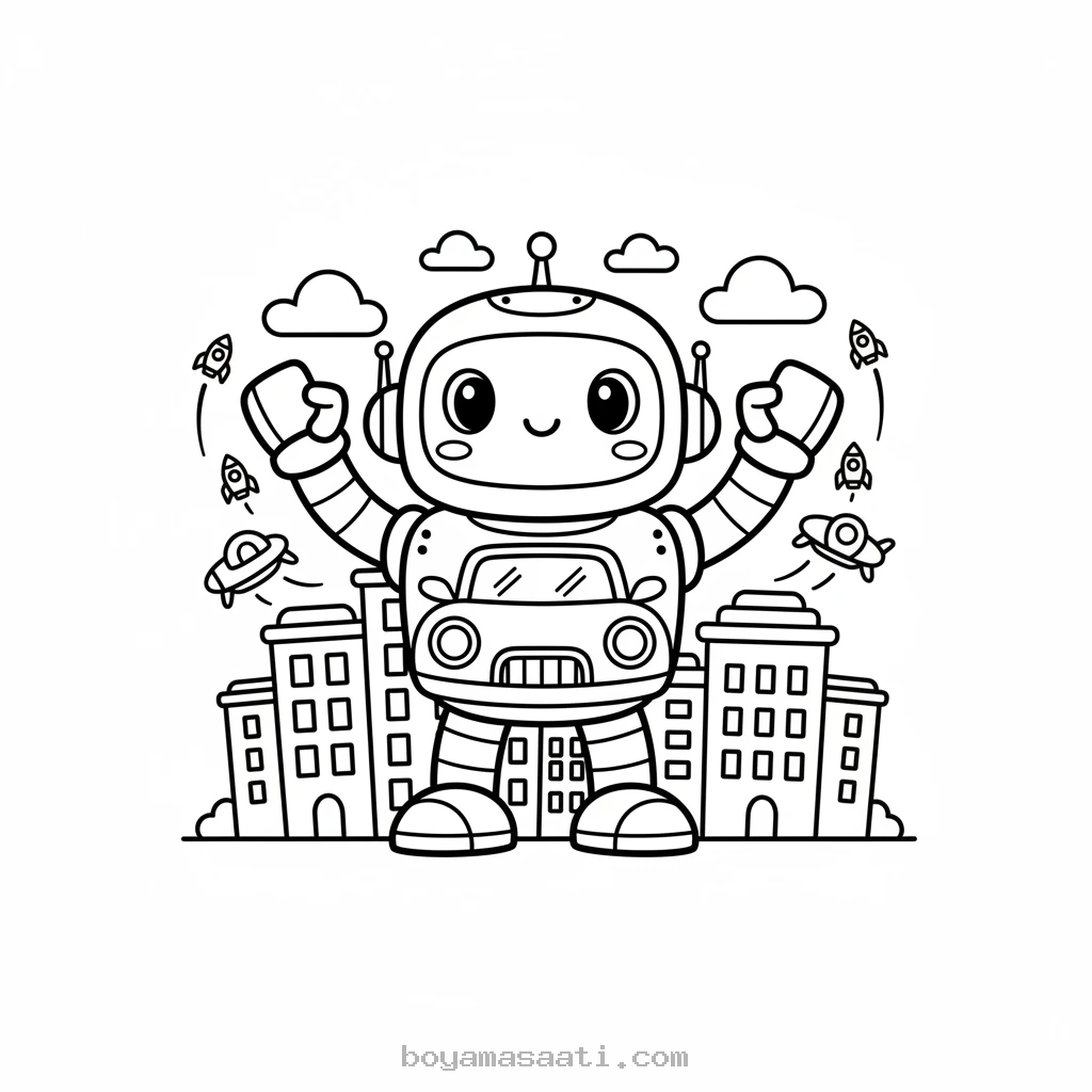 Şehri koruyan robotlar boyama sayfası