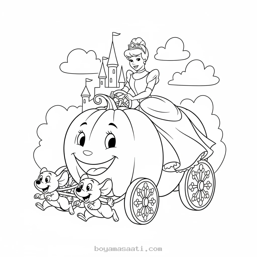 Balkabağı araba süren Sindirella boyama sayfası