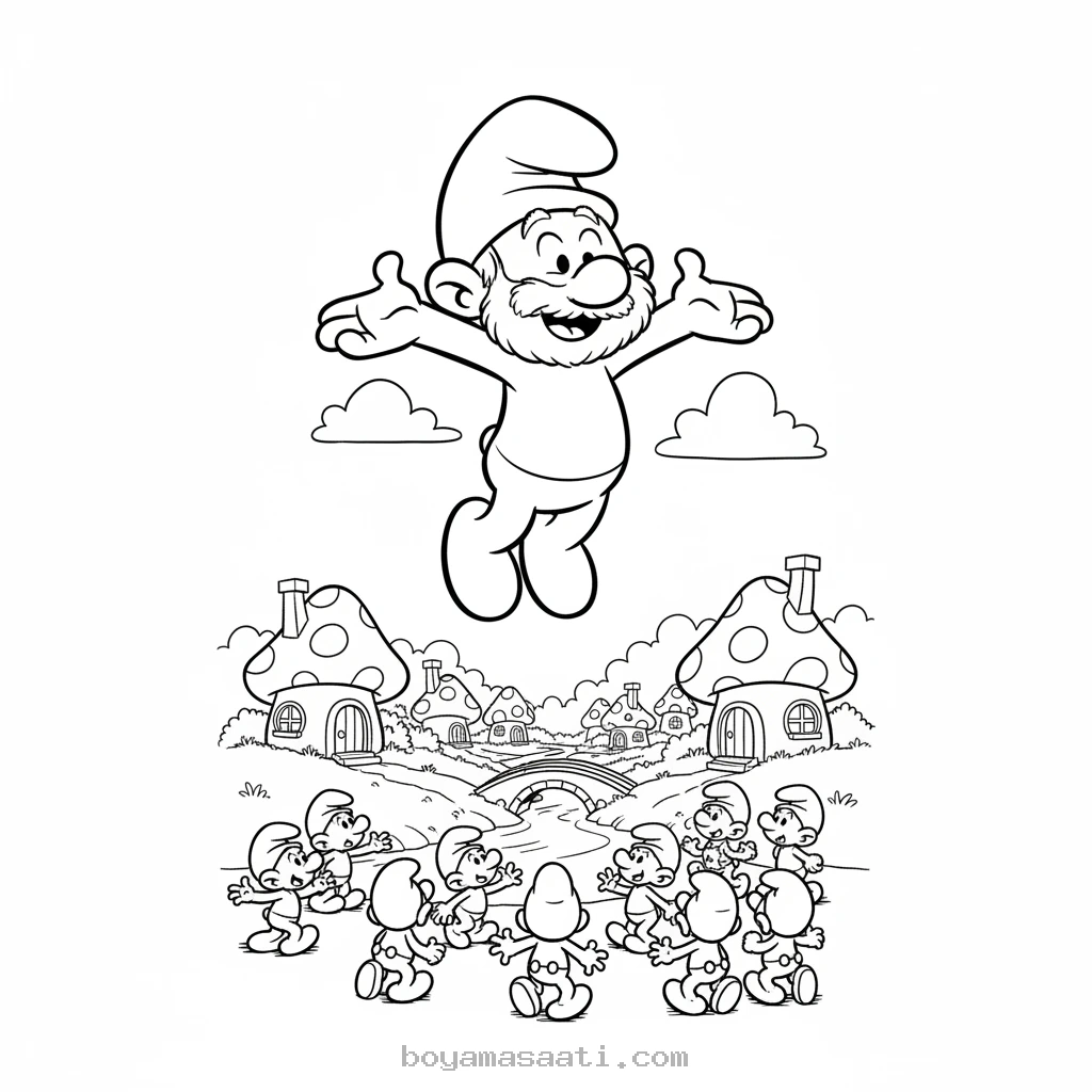 Şirinler Köyü'nde Havaya Yükselen Dev boyama sayfası