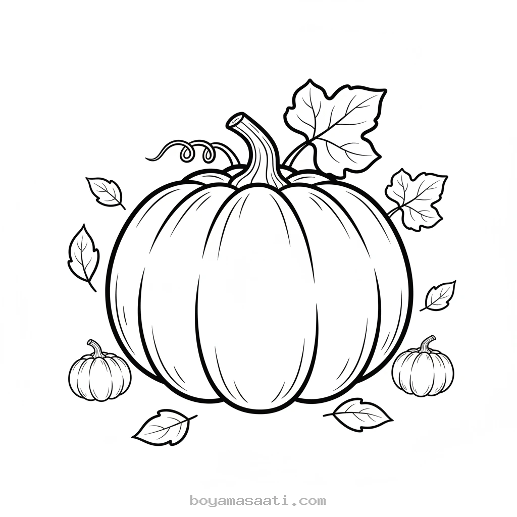 Kocaman balkabağı sonbahar temalı boyama sayfası