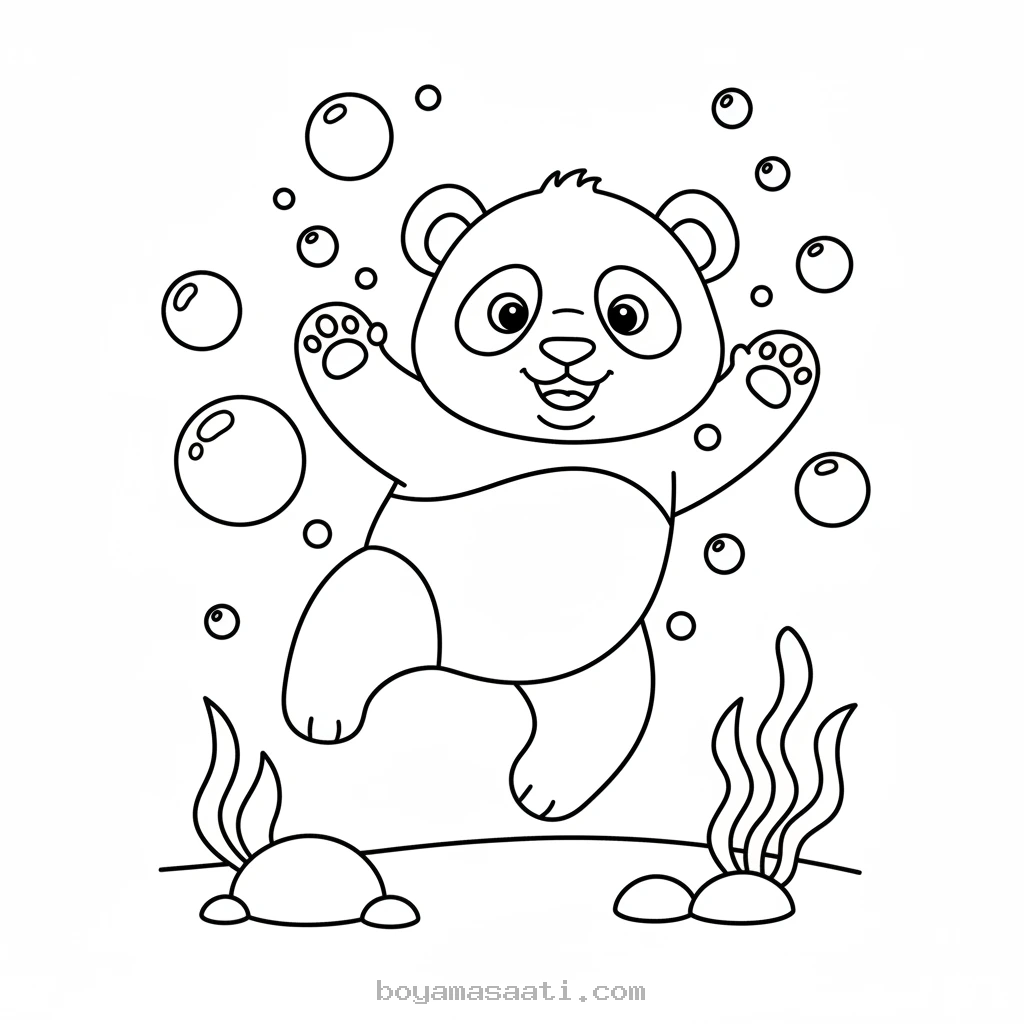 Su altında yüzen enerjik panda boyama sayfası