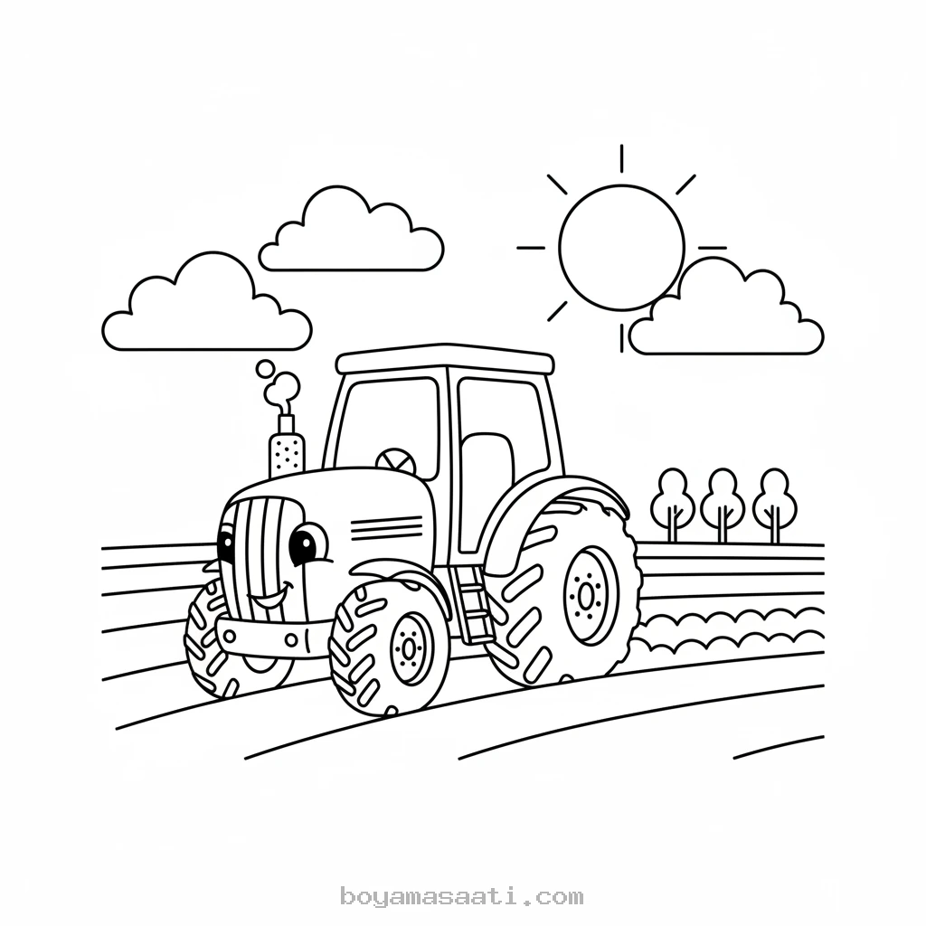 Tarlada çalışan traktör boyama sayfası