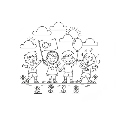 23 Nisan kutlaması yapan çocuklar boyama sayfası