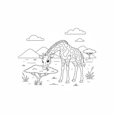 Afrika'da otlayan zürafa boyama sayfası