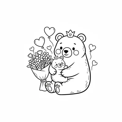 Annesiyle oynayan minik ayı boyama sayfası