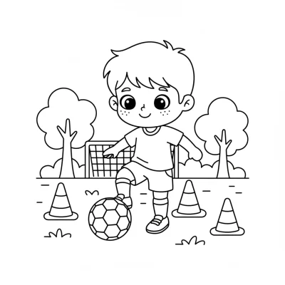 Antrenman yapan genç futbolcu boyama sayfası