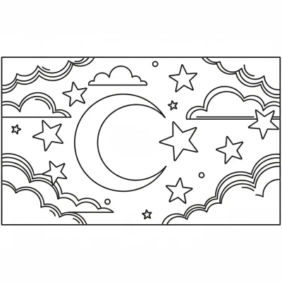 Ay yıldızları ile Türk Bayrağı boyama sayfası