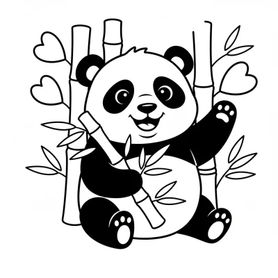 Bambu yiyen neşeli panda boyama sayfası