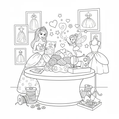 Barbie büyülü moda atölyesi boyama sayfası