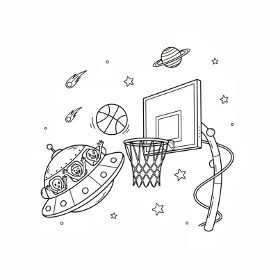Uzayda basket atan uzay gemisi boyama sayfası