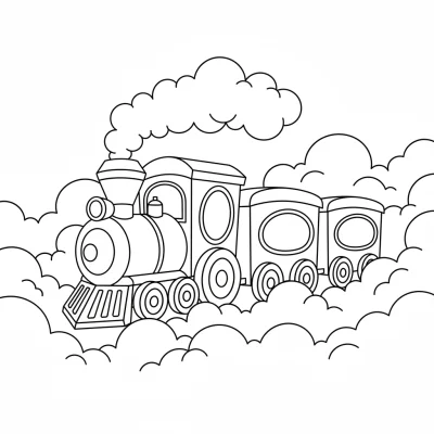 Bulutların arasından süzülen tren boyama sayfası