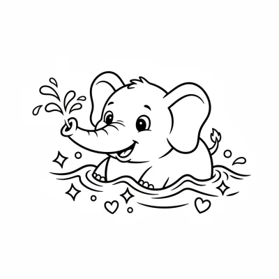 Büyülü Sularda Yüzen Fil Boyama Sayfası