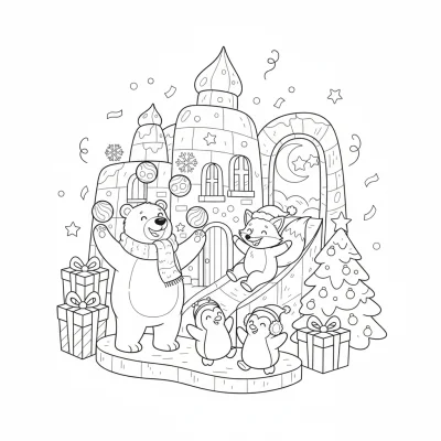 Buzdan sarayında neşelenen prenses boyama sayfası