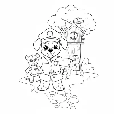 Cesur Polis Yavrusu Kaybolan Kediyi Arıyor Boyama Sayfası