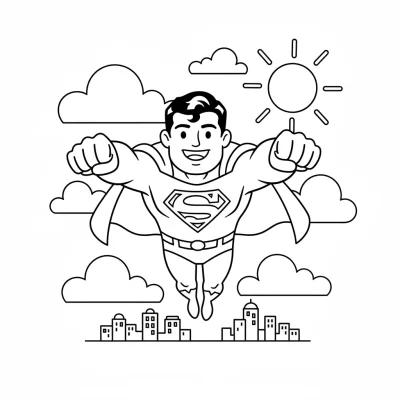 Cesur Süpermen gökyüzünde boyama sayfası