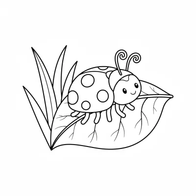 Çiçekler Üzerinde Minik Uğur Böceği Boyama Sayfası