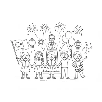 Cumhuriyet Bayramı kutlaması boyama sayfası