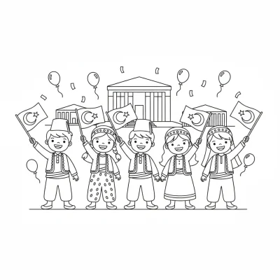 Cumhuriyet kutlayan minik kahramanlar boyama sayfası