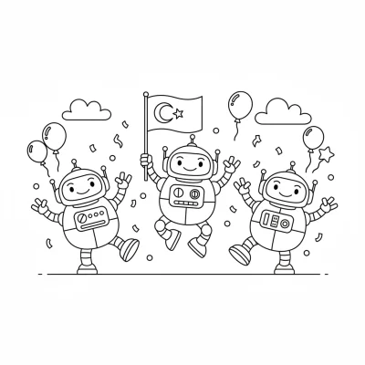 Sevimli Neşeli Robotlar Resimleri Boyama Sayfası