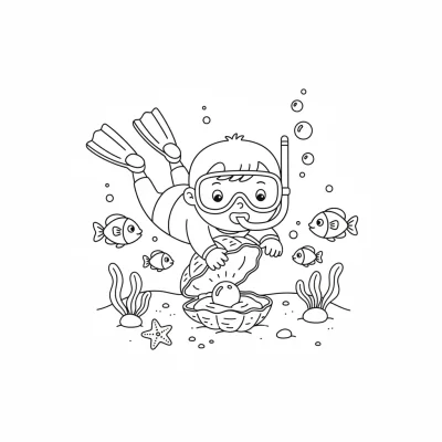 Deniz altında inci avlayan minik boyama sayfası