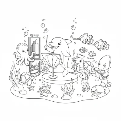 Denizaltı Orkestrası Müzik Aletleri Boyama Sayfası