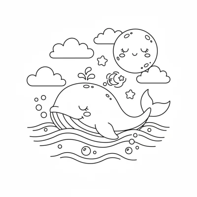 Uyuyan balina deniz hayvanları boyama sayfası