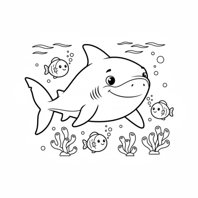 Denizde yüzen sevimli köpek balığı boyama sayfası