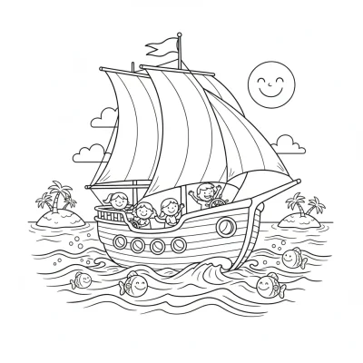 Denizde yüzen yelkenli gemi boyama sayfası