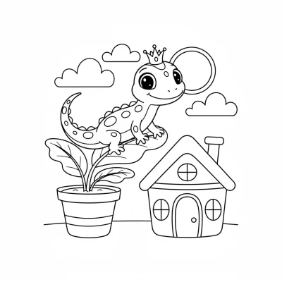 Neşeli kertenkele çocuk boyama sayfası