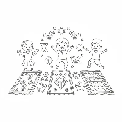 Geleneksel kilim motifleri boyama sayfası