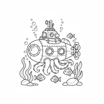 Gizemli denizaltı gemisi çocuk boyama sayfası