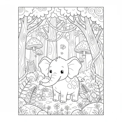 Gizemli Ormanda Dolaşan Fil Boyama Sayfası