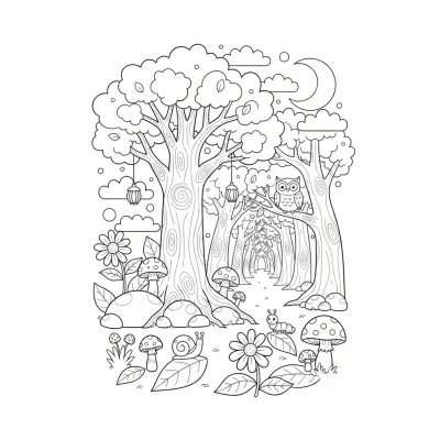 Gizemli ormanda keşif boyama sayfası