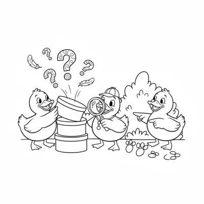 Şakacı Ördeklerin Gizemli Maceraları boyama sayfası