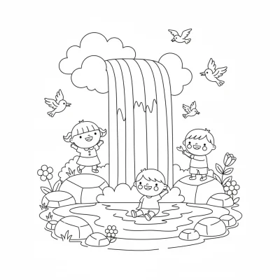 Gökkuşağı şelalesi boyama sayfası