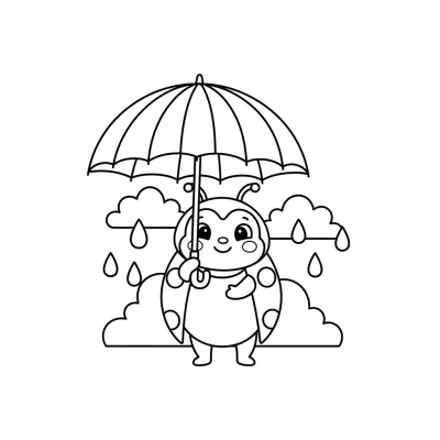 Gökkuşağı şemsiyeli uğur böceği boyama sayfası