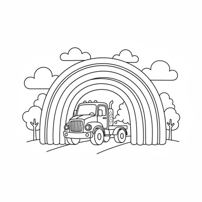 Gökkuşağı tünelinden geçen kamyon boyama sayfası