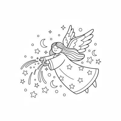 Gökyüzünde yıldız tozu parıltısı boyama sayfası