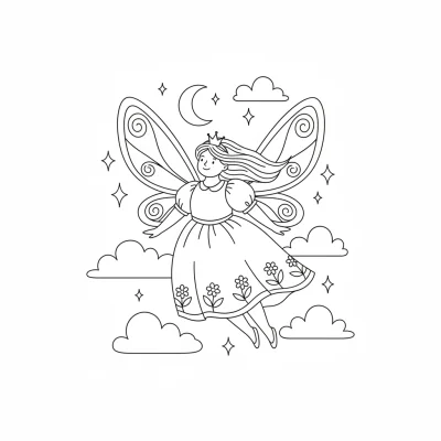 Gökyüzünde Süzülen Peri Boyama Sayfası