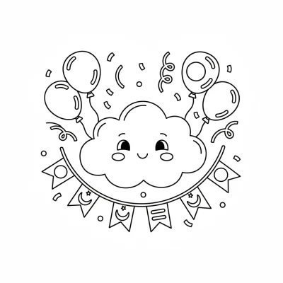 Gökyüzünde Şenlikli Bulutlar Boyama Sayfası