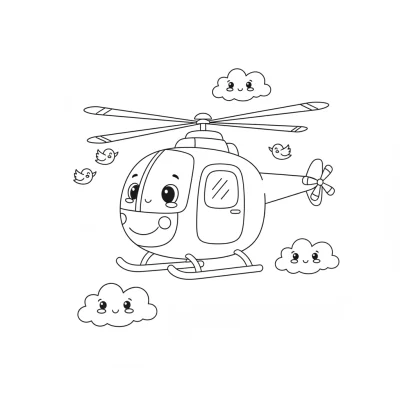 Gökyüzünde uçan helikopter boyama sayfası