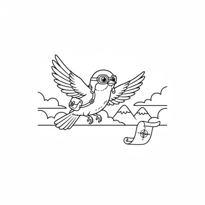 Gökyüzünde uçan maceracı serçe boyama sayfası