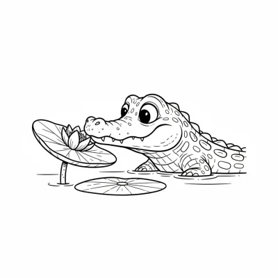 Göl kenarında meraklı timsah boyama sayfası